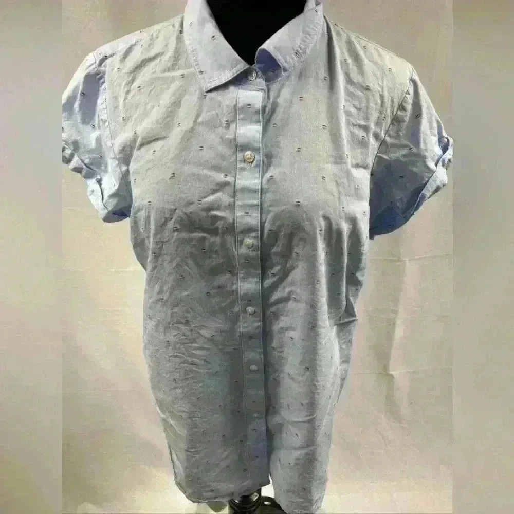 Untuckit carlie shirt size L short cap sleeve button up embroidered stripe boho
